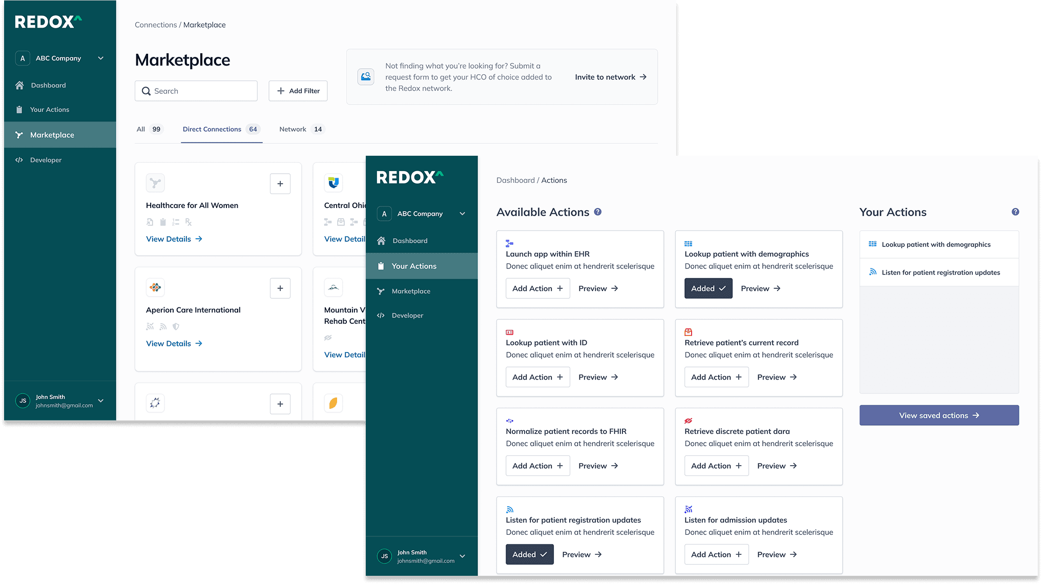Redox platform, marketplace and actions dashboard